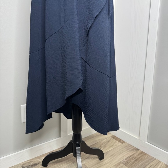 Anne Klein Midi Dress Womens 4 Navy Blue Sleeveless Belted Asymmetrical - Picture 4 of 9